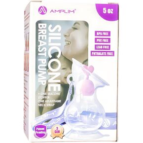 Amplim Manual Breast Pump | Gen 3 Food Grade Silicone Milk Collector for Breastfeeding Nursing Mom with Stopper and Lanyard | Registry Essentials for Newborn, Infant, Baby | 5 oz (Pink)
