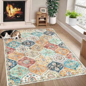 9x12 Rug for Living Room Washable Rugs Moroccan Rug for Bedroom Vintage Rug Non Slip Carpet Throw Rugs Large Area Rug Stain Resistant Office Rug Classroom Rug 9'x12' Grey/Brown