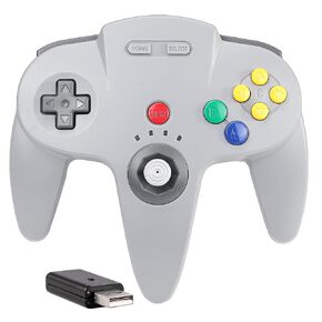 2.4 GHz Wireless N64 Switch Online Controller, USB Receiver, Compatible with Windows PC Laptop iOS Mac Raspberry Pi, Switch Online/NSO - (Rechargeable) (Plug and Play) Gray