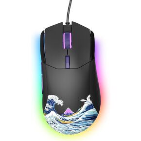 Womier Wired Gaming Mouse,Black RGB Anime Gamer Mouse w/Ergonomic Computer Mouse,12000DPI/6 Programmable Buttons Programmable Buttons Mouse for Laptop PC Mac Windows-Kanagawa