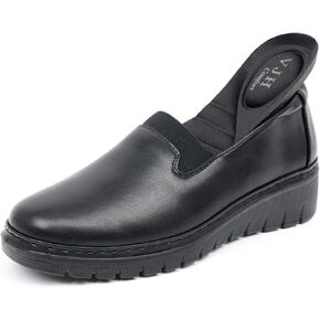 VJH confort Women’s Loafers Round Toe Slip on Comfort Arch Support Walking Shoes(Black,9)