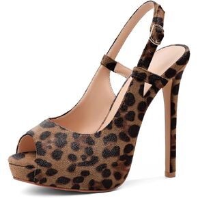 Joseywade Women's Peep Toe High Heel Slingback Pumps Platform Stiletto Heel 5 Inches Party Wedding Dress Shoes