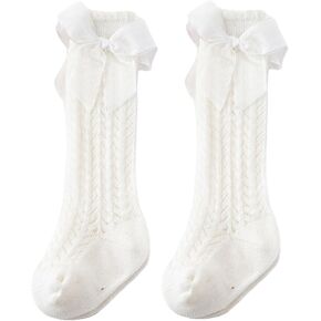Baby Girls Knee High Socks Cute Bowknot Anti-Skid Over The Hollow Out Anti-skid Knitting Sock Summer Dress Socks