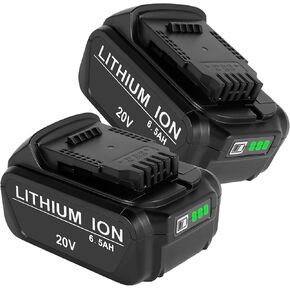 2 Pack Replacement for Dewalt 20V Max Battery 6.5 Ah Compatible with 20v Dewalt Battery DCB200 DCB203 DCB204 DCB206 DCD DCF DCG Series Cordless Power Tool and Charger