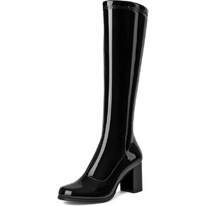 CKSNDLF Women's Knee High Go Go Boots Square Toe Slouch Boots Side Zipper Ladies Party Dance Shoes