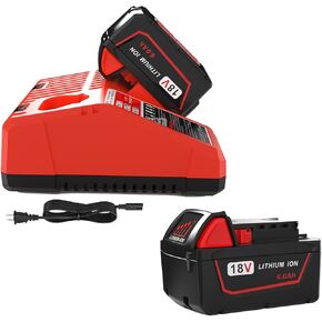 2 Pack 18V 6.0Ah Replacement for Milwaukee M18 Battery and Charger Combo kit, Compatible with Milwaukee M18 Cordless Tools 18V Lithium ion Battery 48-11-1850 48-11-1840 48-11-1860