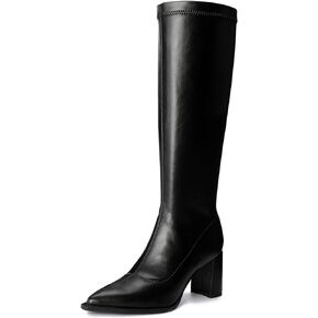 Women's Knee High Boots Block Heel Pointed Toe Side Zipper Stretchy PU Leather Party Sexy Dress Long Boots