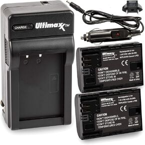 Ultimaxx LP-E6 2 Pack Batteries & Charger Compatible with Canon EOS R, EOS 90D, EOS 60D, EOS 70D, EOS 80D, EOS 5D II, 5D III, 5D IV, EOS 6D, EOS 6D Mark II, EOS 7D, EOS 7D Mark II, XC10, XC15 Cameras