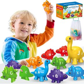 ABC Matching Dinosaur Alphabet Learning Toy, Dinosaurs for Toddlers 1-3, Toys for Kids 2-4, Montessori Learning Toys for 3 4 5 Year Old, Fine Motor Toys (13Pcs Dinos with 26 Letters)