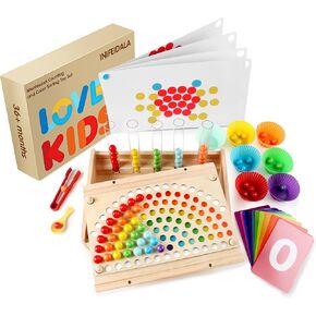 Wooden peg Board Bead Game-Counting and Color Sorting Toys,Montessori Toys for 3 4 5 Years Old， Preschool Kindergarten Learning Activities,Fine Motor Math Skills Toys for Boys and Girls