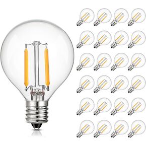 Pack of 25 G40 Amber Glass Led Replacement Bulbs, 1W Equivalent 10W E12 Screw Base Soft Warm 2200K Globe Light Bulb for Indoor & Outdoor Led String Light Party Patio Garden Decor, CRI 90+