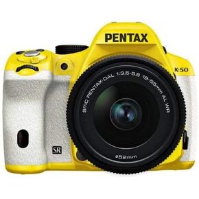 Pentax K-50 16MP Digital SLR Camera 3-Inch LCD with 18-55mm f/3.5-5.6 WR Lens (Yellow/White) (Renewed)