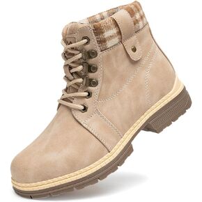 COTTIMO Snow Hiking Winter Boots for Women - Casual Brown Combat Work Boot - Non-slip Fur-Lined Ankle Boots - Fashion Boots Waterproof Leather Shoes
