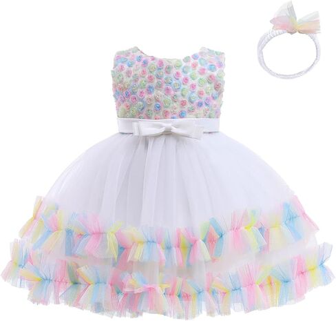 AVAZU 3M-6T 3D Flower Toddler Baby Girls Wedding Pageant Layered Dresses Birthday Party Dress with Headwear in Saudi Arabia
