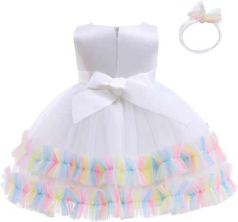 AVAZU 3M-6T 3D Flower Toddler Baby Girls Wedding Pageant Layered Dresses Birthday Party Dress with Headwear in Saudi Arabia