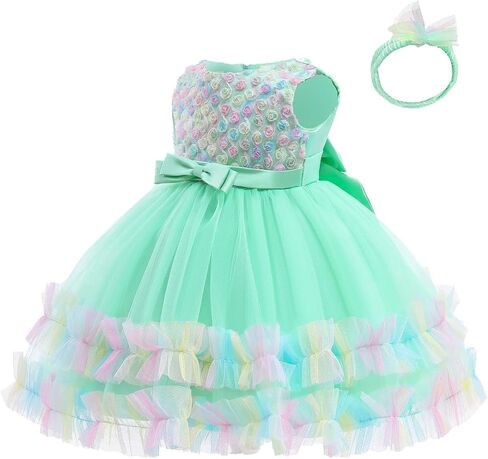 AVAZU 3M-6T 3D Flower Toddler Baby Girls Wedding Pageant Layered Dresses Birthday Party Dress with Headwear in Saudi Arabia