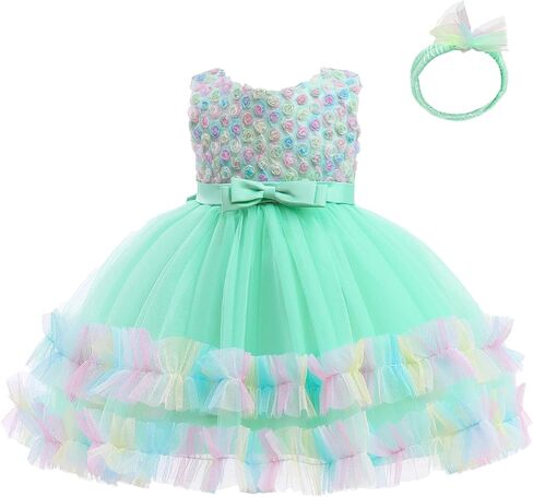 AVAZU 3M-6T 3D Flower Toddler Baby Girls Wedding Pageant Layered Dresses Birthday Party Dress with Headwear in Saudi Arabia