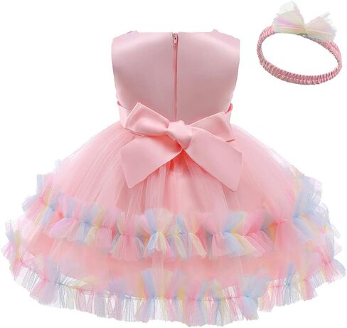AVAZU 3M-6T 3D زهرة طفل رضيع الفتيات الزفاف مهرجان الطبقات فساتين حفلة عيد ميلاد مع أغطية الرأس in Kuwait