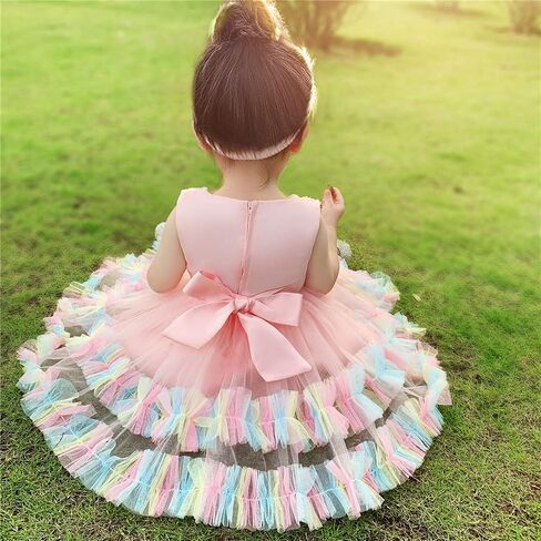 AVAZU 3M-6T 3D زهرة طفل رضيع الفتيات الزفاف مهرجان الطبقات فساتين حفلة عيد ميلاد مع أغطية الرأس in Kuwait