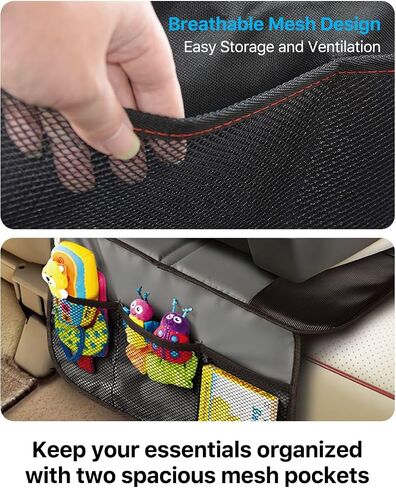Car Seat Protector with Thickest Padding Cushion,Car Seat Protector for Child Baby,Waterproof Car Seat Covers with Non-Slip Padded Backing Mesh Pockets for Kids Pets Car Back Seat Protector(2 Pack) in Saudi Arabia