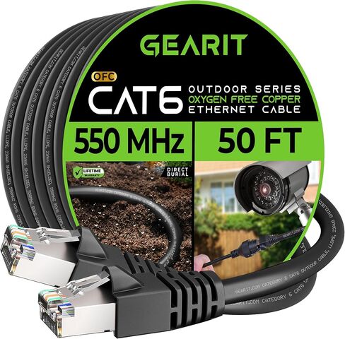 GearIT Cat6 Outdoor Ethernet Cable (50ft) 23AWG Pure Copper, FTP, LLDPE, Waterproof, Direct Burial, In-Ground, UV Resistant, POE, Network, LAN, Internet, Cat 6, Cat6 Cable - 50 Feet in Saudi Arabia