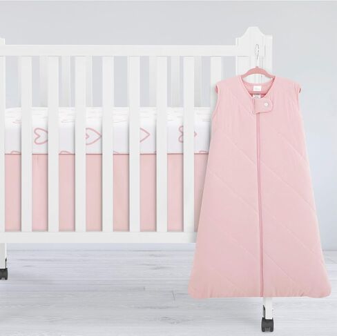 Evolur Buybuy Baby Baby Pink & Heart Print 3 Piece Mini Crib Bedding Set, Machine Washable, Soft and Breathable Toddler Bedding Set, Includes Fitted Sheet, Comfortor and Crib Skirt in Kuwait