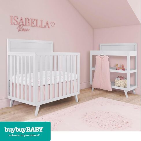Evolur Buybuy Baby Baby Pink & Heart Print 3 Piece Mini Crib Bedding Set, Machine Washable, Soft and Breathable Toddler Bedding Set, Includes Fitted Sheet, Comfortor and Crib Skirt in Kuwait