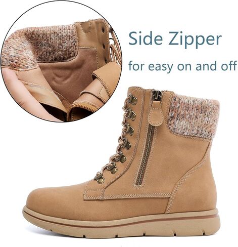 Luoika Women's Wide Width Ankle Boots, Flat Heel Side Zipper Lace Up Plus Size Short Booties. in Kuwait