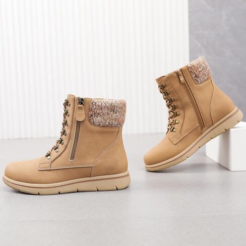 Luoika Women's Wide Width Ankle Boots, Flat Heel Side Zipper Lace Up Plus Size Short Booties. in Kuwait