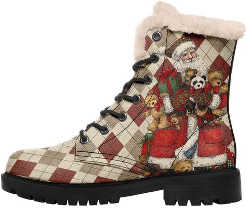 Womens Winter Boots,Custom Christmas Snow Boots Cute Santa Claus Print Fur Boots For Women Waterproof Slip On Warm Winter Snow Boots in Kuwait