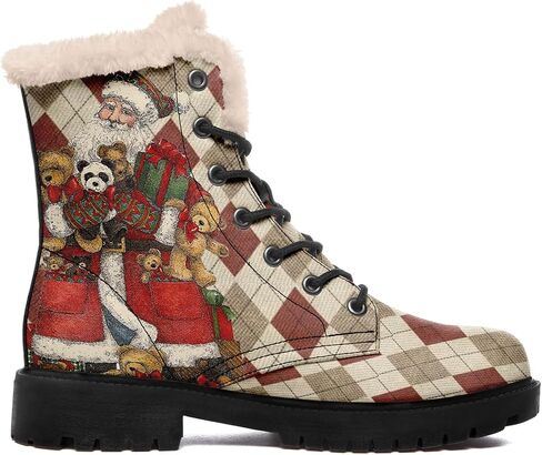 Womens Winter Boots,Custom Christmas Snow Boots Cute Santa Claus Print Fur Boots For Women Waterproof Slip On Warm Winter Snow Boots in Kuwait