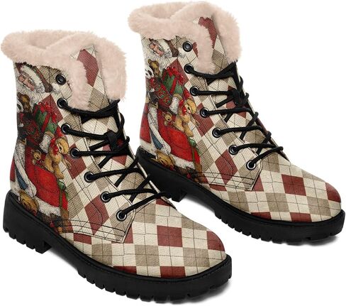 Womens Winter Boots,Custom Christmas Snow Boots Cute Santa Claus Print Fur Boots For Women Waterproof Slip On Warm Winter Snow Boots in Kuwait