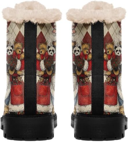 Womens Winter Boots,Custom Christmas Snow Boots Cute Santa Claus Print Fur Boots For Women Waterproof Slip On Warm Winter Snow Boots in Kuwait