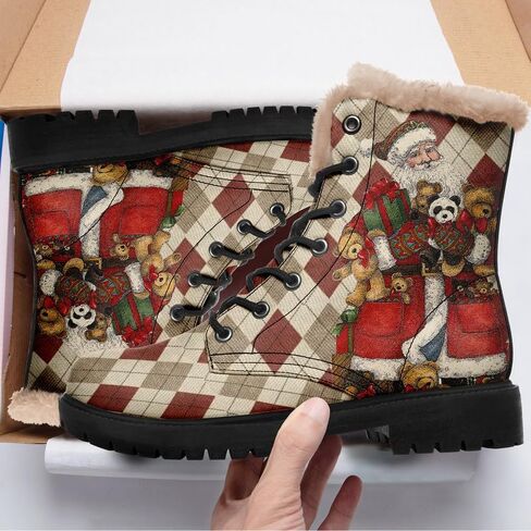 Womens Winter Boots,Custom Christmas Snow Boots Cute Santa Claus Print Fur Boots For Women Waterproof Slip On Warm Winter Snow Boots in Kuwait