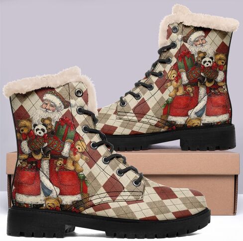Womens Winter Boots,Custom Christmas Snow Boots Cute Santa Claus Print Fur Boots For Women Waterproof Slip On Warm Winter Snow Boots in Kuwait