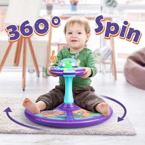 Dinosaur Sit and Spin Toys for Toddlers 2-4 with Flash Light and Music, 360° Spinning Seat Toy, Birthday Gift for Toddlers 1-3 in Kuwait
