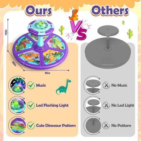 Dinosaur Sit and Spin Toys for Toddlers 2-4 with Flash Light and Music, 360° Spinning Seat Toy, Birthday Gift for Toddlers 1-3 in Kuwait
