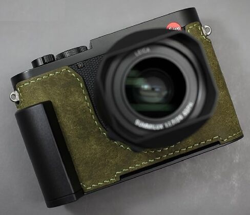 كاميرا LIM'S مصنوعة من الجلد الإيطالي الأصلي نصف حافظة بمقبض معدني لوحة متوافقة مصنوعة يدويًا من أجل Leica Q3 Q3 43 [أخضر زيتوني] in Kuwait