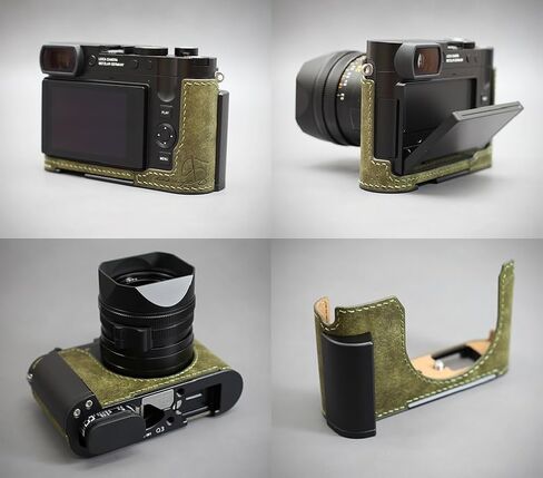 كاميرا LIM'S مصنوعة من الجلد الإيطالي الأصلي نصف حافظة بمقبض معدني لوحة متوافقة مصنوعة يدويًا من أجل Leica Q3 Q3 43 [أخضر زيتوني] in Kuwait