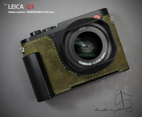 كاميرا LIM'S مصنوعة من الجلد الإيطالي الأصلي نصف حافظة بمقبض معدني لوحة متوافقة مصنوعة يدويًا من أجل Leica Q3 Q3 43 [أخضر زيتوني] in Kuwait