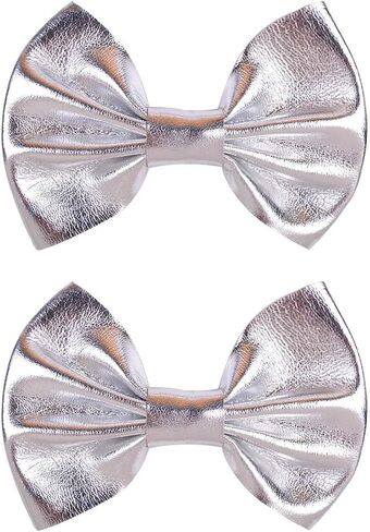 Baby Girls Hair Bow Clip Candy Color Bronzing Alligator Bow Hair Clip Hair Accessories for Little Girls Kids Toddlers ZFJ40 (Silver) in Saudi Arabia