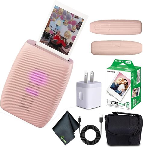 Fujifilm INSTAX Mini Link 3 Smartphone Printer (Rose Pink) + Travel Bag Small INSTAX Mini Instant Film (20 Sheets) + USB Power Charging Adapter + Diginerds Microfiber Cleaning Cloth in Saudi Arabia