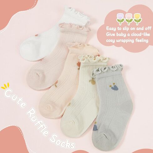 Zando Baby Girl Socks Infant Newborn Cotton Ankle Socks Frilly Ruffle Socks for Toddler Girls in Saudi Arabia