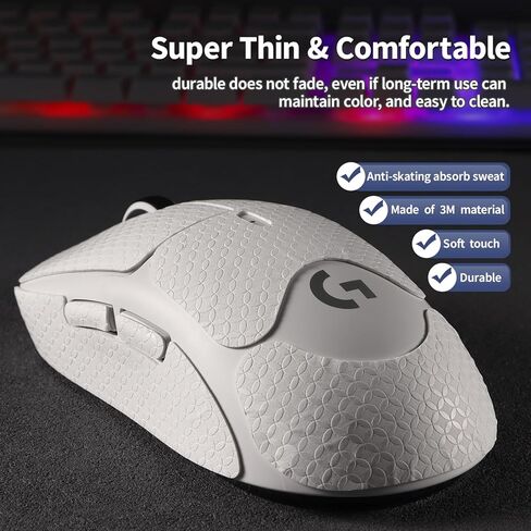 Sweatproof Mouse Grip Tape for Logitech G Pro X Superlight 2 Anti-Slip Skin for G Pro Superlight 2 Sticker Decals Pre-Cut Design(White) in Kuwait