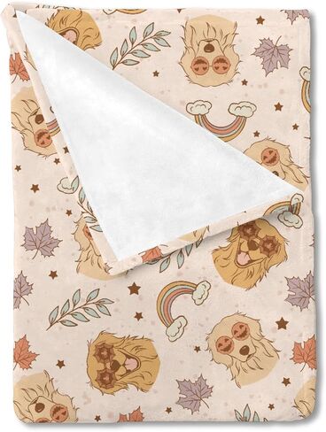 Fall Dogs Baby Blanket for Boy Girl Golden Retriever Boho Rainbow Leaves Flannel Soft Receiving Blankets Dogs Lovers Gift Bed Blanket Toddler Infant Newborn Nursery Crib Swaddle Blanket 30x40 in Saudi Arabia