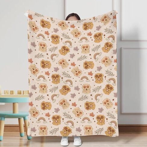 Fall Dogs Baby Blanket for Boy Girl Golden Retriever Boho Rainbow Leaves Flannel Soft Receiving Blankets Dogs Lovers Gift Bed Blanket Toddler Infant Newborn Nursery Crib Swaddle Blanket 30x40 in Saudi Arabia