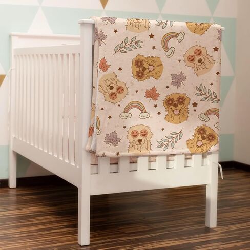 Fall Dogs Baby Blanket for Boy Girl Golden Retriever Boho Rainbow Leaves Flannel Soft Receiving Blankets Dogs Lovers Gift Bed Blanket Toddler Infant Newborn Nursery Crib Swaddle Blanket 30x40 in Saudi Arabia