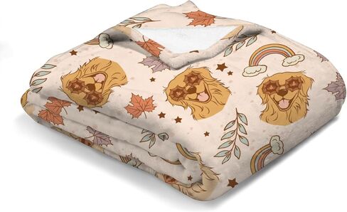 Fall Dogs Baby Blanket for Boy Girl Golden Retriever Boho Rainbow Leaves Flannel Soft Receiving Blankets Dogs Lovers Gift Bed Blanket Toddler Infant Newborn Nursery Crib Swaddle Blanket 30x40 in Saudi Arabia