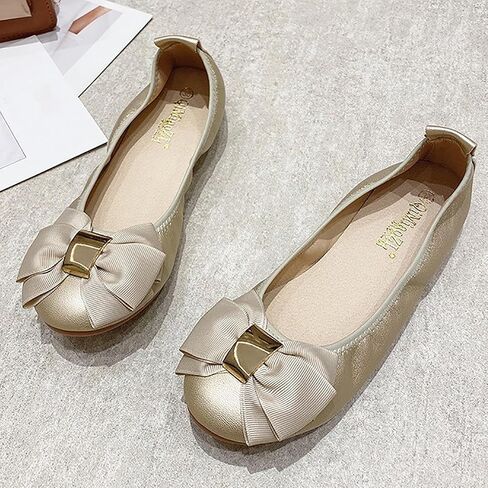 Womens Bowknot Ballet Flats Round Toe Flat Shoes Leather Casual Dress Shoes Wear to Work Slip On Moccasins in Saudi Arabia