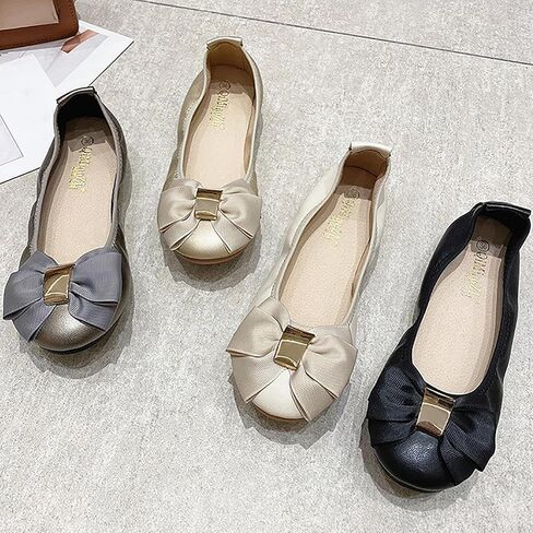 Womens Bowknot Ballet Flats Round Toe Flat Shoes Leather Casual Dress Shoes Wear to Work Slip On Moccasins in Saudi Arabia